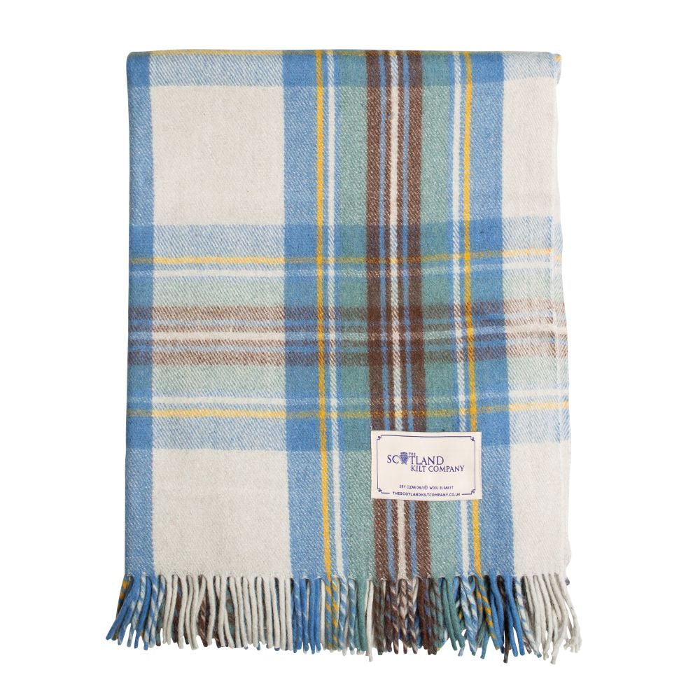 Wool Tartan King Size Rug 69&#39;&#39; x 98&#39;&#39; - Stewart Muted Blue